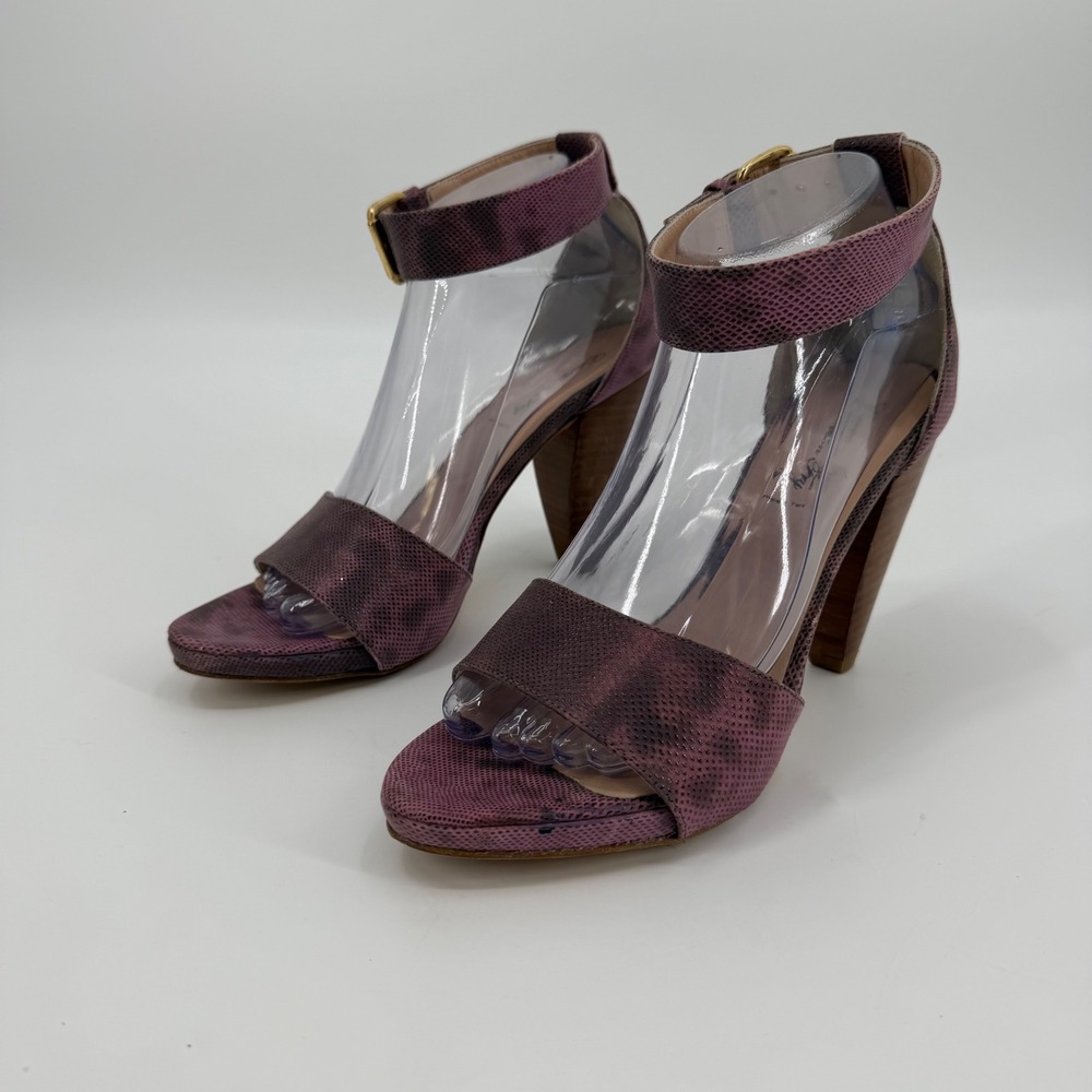Emerson Fry Purple Snakeskin Embossed Leather Ankle Strap Heels Sandals Size 39